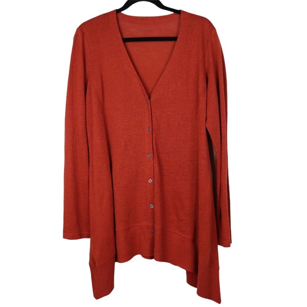 Eileen Fisher 100% Linen Burnt Orange Relaxed Oversized Cardigan Sweater